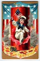 4th Of July Postcard Tuck Child Sailor Firecrackers Independance Day Series 109 - £14.94 GBP