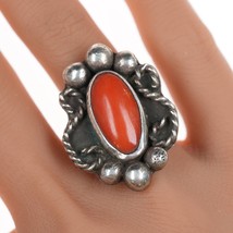 sz8.5 Vintage Native American silver and coral ring - £118.35 GBP