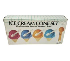 Vintage 1986 Itemakers Pastel Ice Cream Cone Dishes / Bowl Set Plastic W/ Spoons - £37.43 GBP