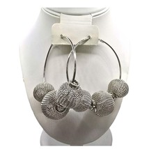 Pierced Mesh Ball Hoop Earrings Statement Design Silver Tone Large Approx. 4&quot; - $7.91