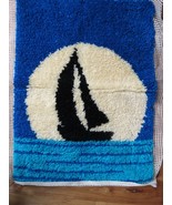 Vtg Mid Century Wall Decor Shag latch hook RUG SAILBOAT Ocean Shore lake... - £23.37 GBP