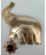 ELEPHANT Brooch Pin Engraved Brass Indian Design with Hanging Star Charm... - $27.41 CAD