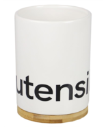 NIB Home Basics Ceramic Utensil Holder With Bamboo Base CH37214 - $4.64