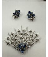 Rare Gerry’s Sterling Silver Blue &amp; White Rhinestone Earrings &amp; Pin Pend... - $1,183.02 MXN