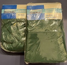 West Point Stevens Hunter Green Twin Fitted Sheet &amp; Pillowcases Vintage NIP USA - £12.35 GBP