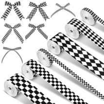 6 Rolls/30 Yard Black And White Grosgrain Checkered Ribbons Printed Buff... - £17.97 GBP