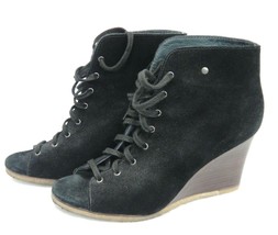 Uggs Womens Black Suede Leather Open Toe Shoes Boots Lace Up Wedge Size 9 - £19.77 GBP