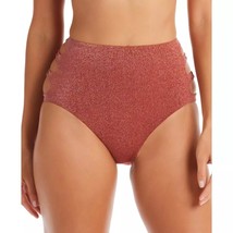 Bar III Metallic Cut Out High Waist Bikini Bottom Size XL Sienna Red Brown New  - £12.11 GBP