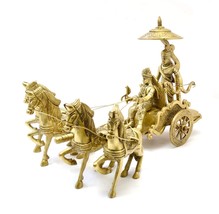 Arjun and Krishna Rath Brass Rath Chariot With 4 Horse Brass Showpiece HARE KRIS - £79.11 GBP