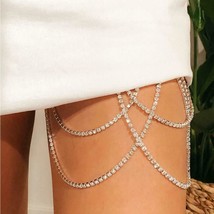 Fashion Rhinestone Elasticity Multi Layered Thigh Chain On Leg Female Rave  - £11.72 GBP
