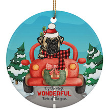 Cute Bullmastiff Dog Riding Red Truck Ornament Christmas Gift For Puppy Lover - £12.53 GBP