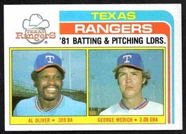 Texas Rangers Team Leaders Al Oliver George Medich 1982 Topps Baseball Card #36 - £0.39 GBP