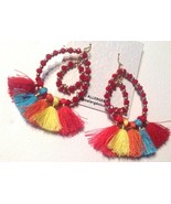 Pierced Earrings Dangling Tribal Ethnic Native Beads Yarn New - £7.74 GBP