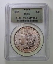 1887 $1 Silver Morgan Dollar Graded by PCGS as MS-65! Old Label! - £214.43 GBP