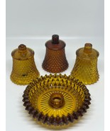 VTG Set of 4 Peg/Candle Holder Diamond Point Brown Amber Votive Cups Gla... - €21,80 EUR