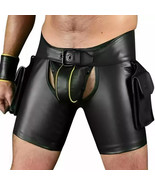 Men's Real Leather Chaps Shorts Cargo Pockets Shorts Clubwear Sexy Gay Fetish - $84.54