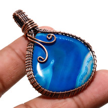 Blue Geode Agate Gemstone Fashion Copper Wire Wrap Pendant Jewelry 2.10&quot; SA 1084 - £3.92 GBP
