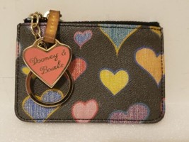 Dooney And Bourke Hearts Zip Top Coin Purse Wallet With Heart Key Chain Black - £20.25 GBP