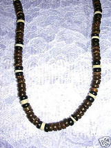 New Larger Size Brown - Black - White Color Wooden Coco Beads 18&quot; Surf Necklace - £7.90 GBP