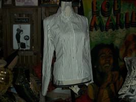 FARINAZ TAGHAVI CANADA Sharp White+Chocolate Button Down Blouse Size 4 - £13.96 GBP