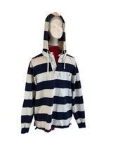 Polo Ralph Lauren Hoodie Rugby Shirt XL TALL White Blue Stripes Elbow Pa... - £31.01 GBP