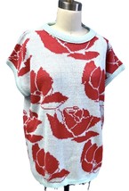 VTG RETRO Acrylic SWEATER 1980s Blue Red ROSES  Fairy Kei M/L NWT Tags T... - $801.80 MXN