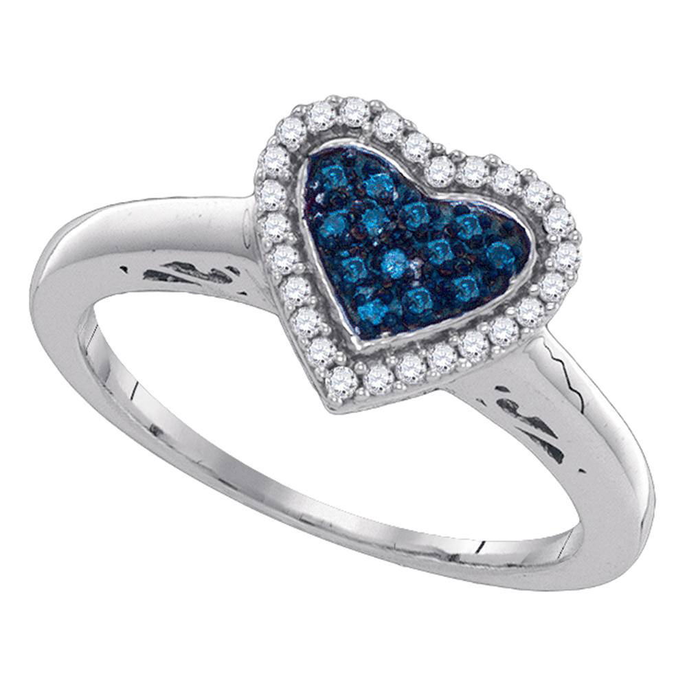 Sterling Silver Round Blue Color Enhanced Diamond Heart Love Fashion Ring 1/5