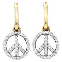 10k Yellow Gold Womens Round Diamond Small Peace Sign Dangle Earrings 1/... - £238.26 GBP