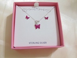 Lily Nily Genuine Sterling Silver Butterfly Pendant Necklace Set C509 $80 - £26.54 GBP