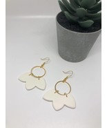 White scalloped dangle on a gold hoop drop earrings | polymer clay earrings - £11.81 GBP