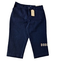 St Johns Bay Women&#39;s Mid Rise Capri Pants Size 6P Petite Solid Navy Blue - $31.57
