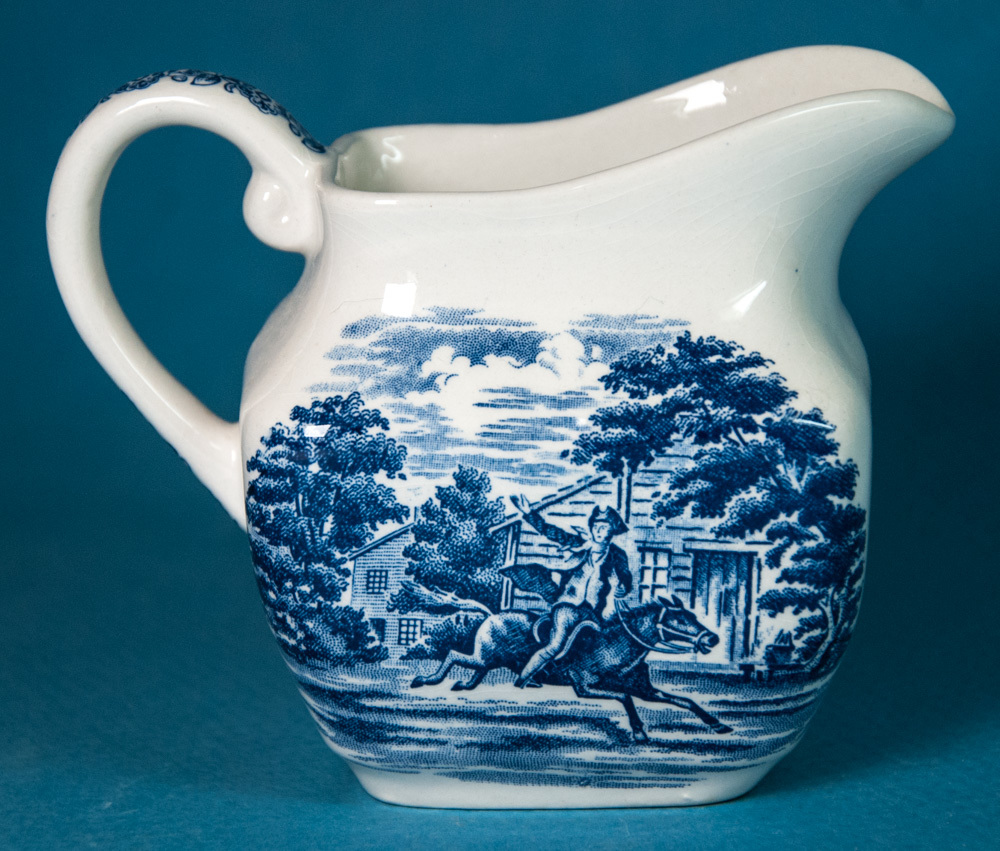 Staffordshire Liberty Blue 8-oz Creamer Paul Revere Historic Colonial Scenes  Item image 2