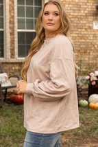 Parchment Plus Size Textured Drop Shoulder Crew Neck Sweatshirt - $17.99