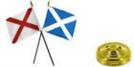 AES St. Patricks Cross &amp; Scotland Cross Flag 4&quot;x6&quot; Desk Set Table Gold Base - £3.04 GBP