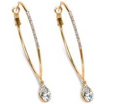 White Crystal Hoop Teardrop Earrings In Gold Tone - £55.03 GBP
