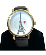 Paris Eiffel Tower Black Buckle Strap Rotating Heart Second Hand Gold To... - $40.12 CAD