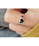 Adjustable Silver Black Heart Ring For Women Gothic Jewelry Black Ring J... - £11.86 GBP