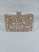 Bejeweled Clutch Chain Evening Bag Purse Pink Rinestone Crystal Rose Gol... - $18.66