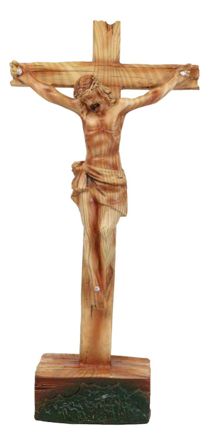 Primary image for Passion Of Jesus Christ Nailed To The Cross In Faux Cedar Wood Finish Figurine