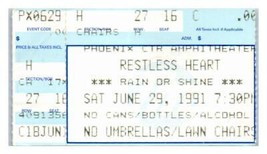 Restless Herz Ticket Stumpf Juni 29 1991 Phoenix - $39.58