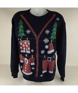 Ugly Christmas Sweatshirt Mens Large Navy Blue Santa&#39;s Laundry Clothes Line - $26.68