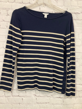 Nautica Womens Small Pullover Top Navy Blue Gold Stripe Side Buttons Nau... - $16.82