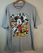 Vintage 80s 90S XL Walt Disney World Mickey Mouse TShirt GRAY STRIPED DE... - £10.94 GBP