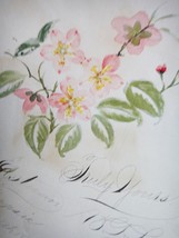 1889 Antique Original Watercolor Floral Penmanship Folk Art Tokio Japan Tokyo - £38.12 GBP