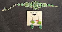 Vintage MONET Rhinestone &amp; Costume Bracelet &amp; Earrings Set NWT  Green ~ ... - $28.71