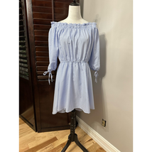 J For Justify Womens Fit &amp; Flare Dress Blue Striped Ruffle Smocked Cotta... - $22.12