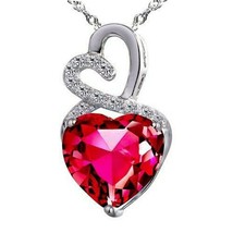 4Ct Created Ruby Double Heart Cut Infinity Pendant Necklace 14CT White Gold Over - £87.26 GBP