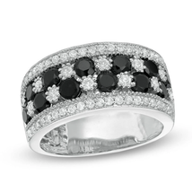 Black Spinel and Lab-Created Diamond Multi-Row Ring in Sterling Silver Channel R - $65.65
