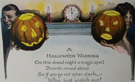 Halloween Postcard Fantasy NYCE Series 363 Couple Hold JOL Pumpkins Candle Light - £33.71 GBP
