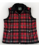 Woolrich Plaid Wool Vest Womens XL Faux Fur Lined Full Zip Sweater Jacke... - $24.38